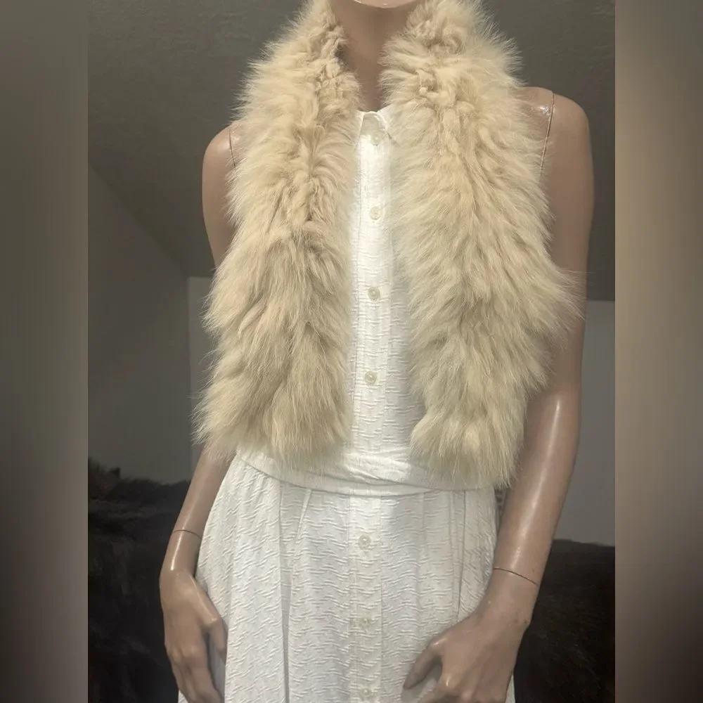 Real Fox Fur Scarf, Soft & Cozy Knitted Fox Fur Scarf, Beige Fox fur Collar